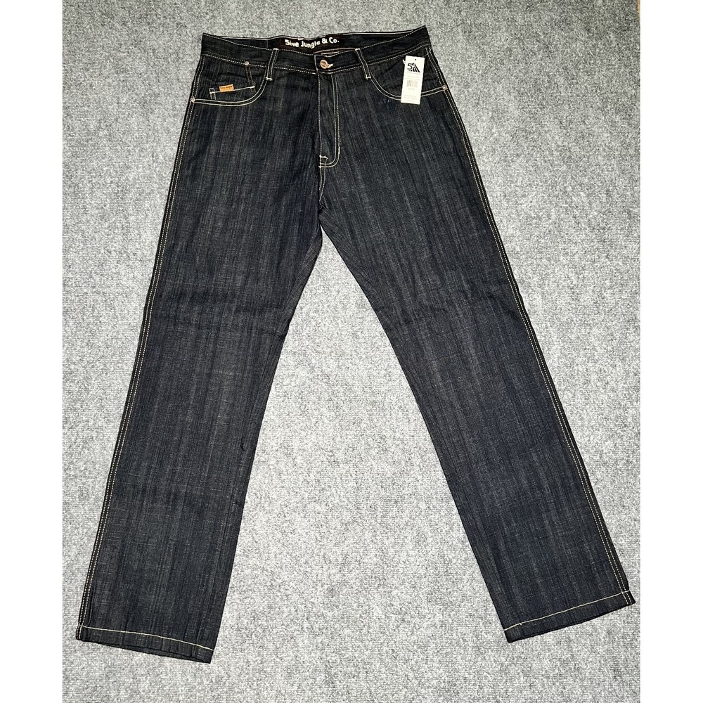 5ive Jungle & Co Men's 36 Tag Embroidered Raw Indigo Jeans Y2K HipHop 36x34 NWT